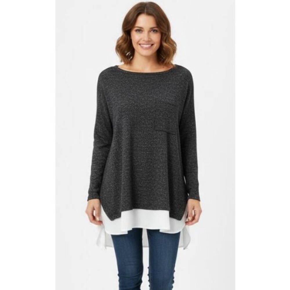 Sweaterette long sleeves dark gray white bottom plus size 3x top